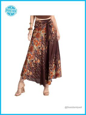 Boho Women's Maxi Skirt Rayon Smocked Pull-On Flowy Long Skirt